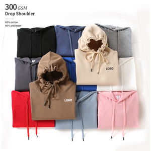 60% Cotton 40% <b>Polyester</b> Heavyweight Double Layer Hood Drawstring Pullover 300 GSM Drop Shoulder Plain <b>Hoodies</b> in Bulk Size 3XL - Product Image 1