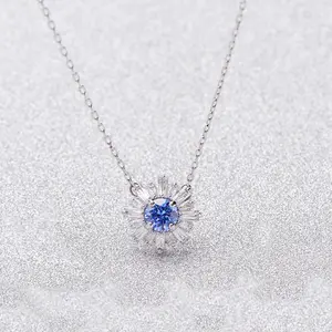 Fresh blues flower pattern blooming and elegant radiance women's necklace