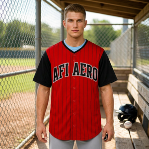 Maillot de baseball rayé rouge et noir, 14 boutons sur le devant, manches courtes, coupe classique, respirant, 100 % polyester, vêtements d'hiver - Product Image 5