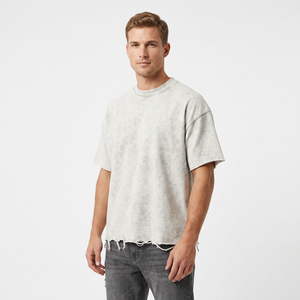 T-shirt oversize vintage beige délavé pour homme – Tee-shirt streetwear à manches courtes et ourlet brut vieilli - Product Image 3