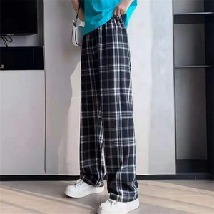 Printemps automne femmes pantalons longs droits taille haute jambe large mode coréenne <span class=keywords><strong>pantalon</strong></span> dame Plaid mince pantalons décontractés - Product Image 2