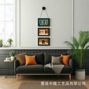 Rustic wooden wall-mounted <b>photo</b> <b>frame</b> ornament, home decoration, hanging 4-piece <b>photo</b> <b>frame</b> with rope, pet keepsake <b>photo</b> - Product Image 2