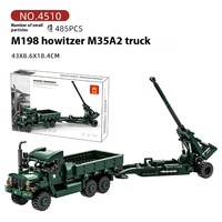완게 4510 M35 2톤 화물 트럭 및 M198 포병포 WW2 MOC 브릭 모델 어린이 교육용 조립 블록 세트 플라스틱 장난감