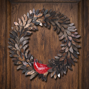 Corona de Metal Rústica con Pájaro Rojo, Adorno Navideño Decorativo para Colgar en la Pared, Corona Redonda Hecha a Mano Sin Luces - Product Image 5