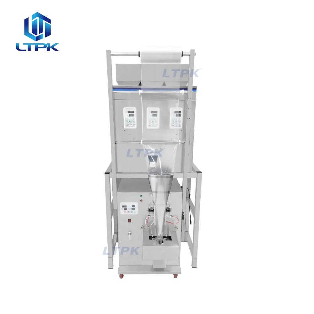 Máquina de embalaje de mezcla de vibración de gránulos cuantitativos/condimento de grano Equipo de sellado de embalaje de distribución automática de 3 cabezales
