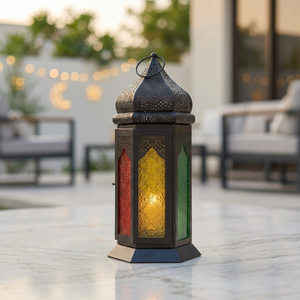 Décorations du Ramadan 2027, lanterne à bougie marocaine en métal noir avec verre coloré pour la maison et les événements - Product Image 6