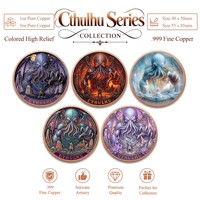 Pièce de monnaie en cuivre pur 999 de 1 et 5 oz, série Cthulhu, colorée, en relief, de qualité supérieure, impression UV créative, édition de collection 3D