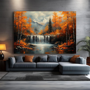 Arte de Pared con Paisaje de Cascada, Lienzo Decorativo de Bosque Tranquilo, Obra de Arte Decorativa para el Hogar, Pintura <span class=keywords><strong>al</strong></span> Óleo - Product Image 1