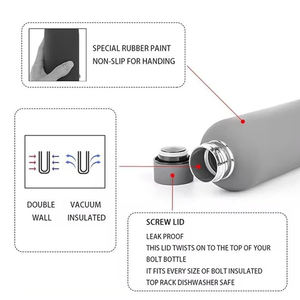 Botella de bebida de 500ml de boca pequeña para exteriores, de acero inoxidable de doble pared frasco de vacío, pintura de goma térmica, botella de agua deportiva - Product Image 4