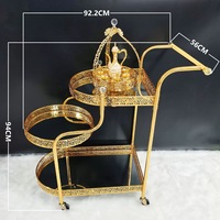 Chariot de service de luxe en métal doré à 3 niveaux avec capacité de 8 L, chariots roulants amovibles pour mariages et services de restauration