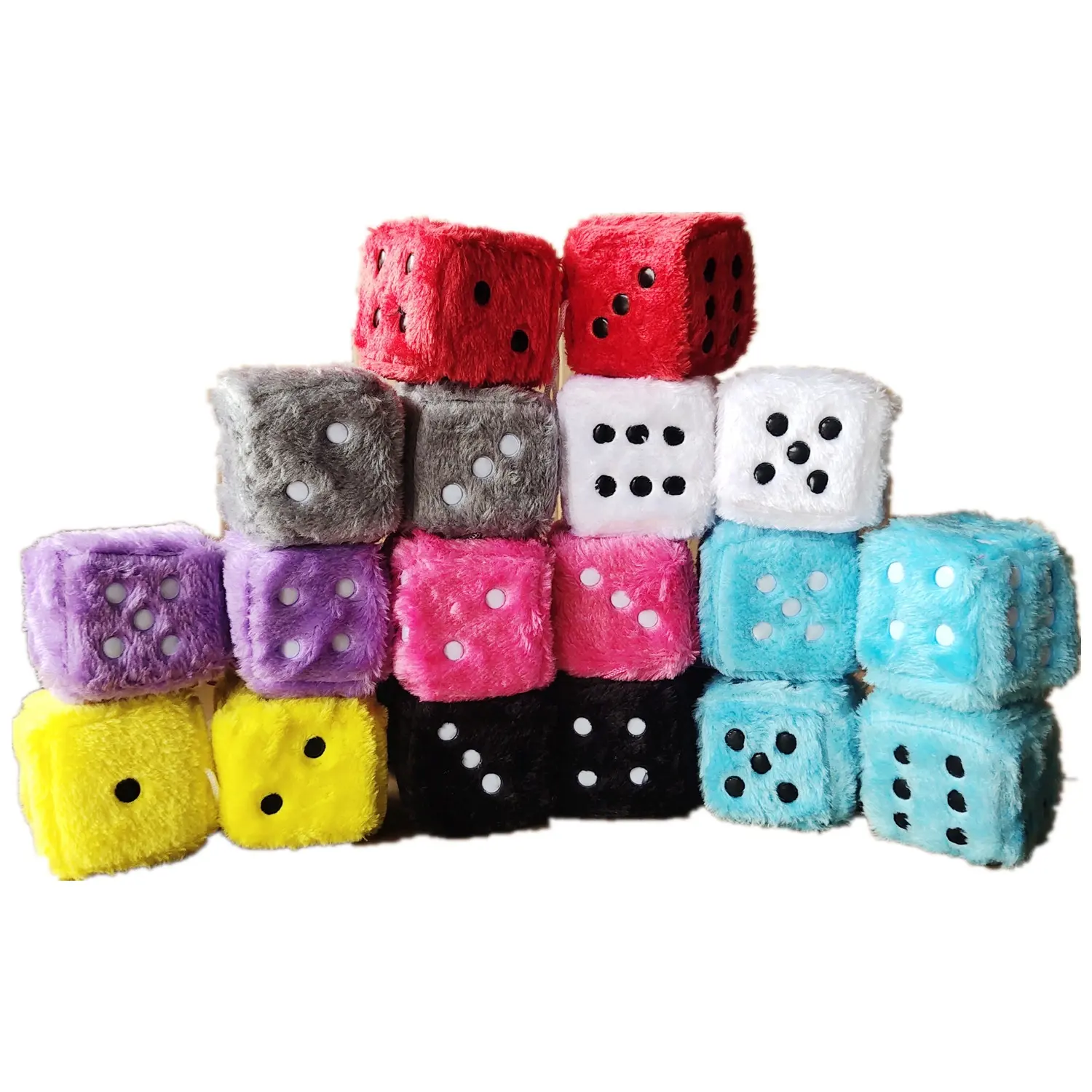 Super Soft 7.5cm long hair hot stamping dot dice plush toy cube pendant car hanging Stuffed dice Toys