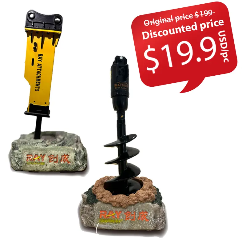 Realistic Earth Auger and Hydraulic Breaker Mini Models - Unique Gifts