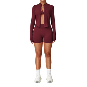 Disko Sport – ensemble de yoga pour femmes, col roulé, dos nu, couleur unie, ensemble deux pièces, vêtements de fitness à séchage rapide pour la course à pied, l'entraînement, TZ85037655 - Product Image 2