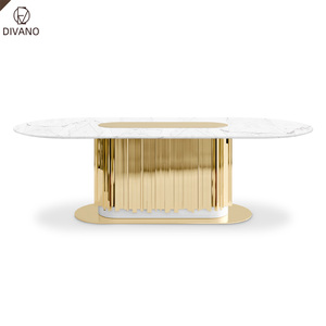 Foshan Modern Furniture 8 10 Chairs Marble Top Modern Luxury <b>Dining</b> <b>Table</b> <b>White</b> and Gold LUXXUS-01 Product Name Foshan Modern Fu - Product Image 4