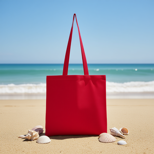 Sac fourre-tout en coton rouge à ouverture supérieure, réutilisable, tendance, pour le marché et la plage - Product Image 2