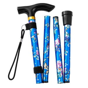 Bastón Plegable Impreso con Mango Telescópico y Diseño Floral Azul para Personas Mayores, Bastón para Caminar y Hacer Senderismo - Product Image 5