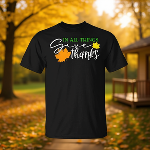 Camiseta de Otoño con Estampado Digital de Cuello Redondo y Manga Corta para Adultos Unisex, con la Frase 'En Todas las Cosas Dá Gracias', Regalos Religiosos para la Iglesia - Product Image 3