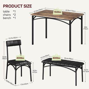 Kitchen <strong>Table</strong> <strong>with</strong> Upholstered Chairs and <strong>Bench</strong> <strong>Dining</strong> <strong>Table</strong> Set for 4 <strong>Dining</strong> Room <strong>Table</strong> Set for <strong>Small</strong> Space Apartment Furniture - Product Image 3