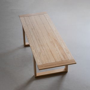 Table à manger en bois de frêne blanc, style bûche, design artistique minimaliste japonais, conception en assemblage pour la maison et le bureau - Product Image 6