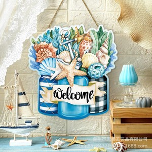 Letrero Colgante de Madera Estilo Americano, Decoración de Bienvenida Oceánica para Puerta, Arte de Pared para el Hogar, Material de Boj de Forma Irregular, Siete Colores - Product Image 2