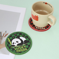 Sous-verre rond en cuir PU tendance, motif panda de dessin animé adorable, protège-tasse imperméable pour la maison et le bureau, protection de table quotidienne
