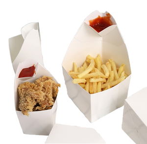 Caja de Embalaje Desechable y Reciclable de Papel Blanco en Forma de Cono para Papas Fritas, Snacks y Patatas Fritas con Cavidad para Salsa para Comida para Llevar - Product Image 1