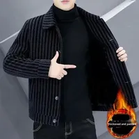 Veste bomber polyvalente haut de gamme pour homme, nouvelle collection automne-hiver, épaisse, rayée, en velours côtelé, style streetwear, motif cœur, col rabattu