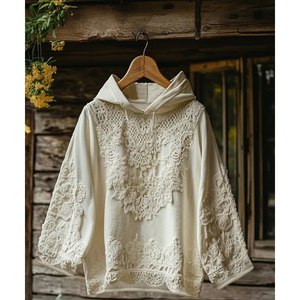 Felpe da Donna di Tendenza in Stile Bohémien e Fiabesco, Tinta Unita con Inserti in Pizzo, Mezze Maniche con Motivo Personalizzato - Product Image 6