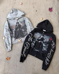 <span class=keywords><strong>Felpa</strong></span> <span class=keywords><strong>con</strong></span> Cappuccio Personalizzata <span class=keywords><strong>con</strong></span> Stampa DTG Effetto Acid Wash, <span class=keywords><strong>Oversize</strong></span> Pesante <span class=keywords><strong>con</strong></span> <span class=keywords><strong>Zip</strong></span>, Unisex, Invernale, 100% Cotone - Product Image 1