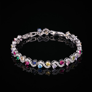 Wholesale Luxury High-end Colorful Wave Zircon Tennis <b>Bracelet</b> for Women, <b>Copper</b> Electroplated Formal Fashion Jewelry - Product Image 4