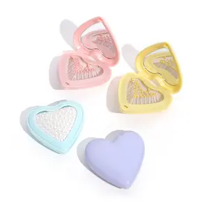 Newest Macaron Folding Hair Brush With Mirror Portable Cute Hair Massage Comb Gift Heart Shaped Hair Brush With Pocket Mirror