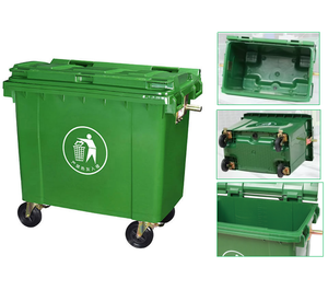 660l/1100l Grote Afvalbakken Met Wielen Die Aan De Auto Kunnen Worden Opgehangen Voor Gebruik Buitenshuis, Straat, Park En Huishoudelijk - Product Image 1