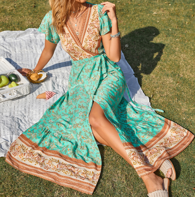 Shop Rayon Womans Boho Floral Beach Long Maxi Wrap Dress