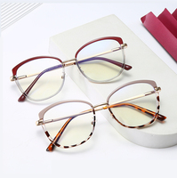 Vente en gros de montures de lunettes en alliage doré avec cercle transparent rouge uni pour femmes et filles 2025 Charnière à ressort Style œil de chat pour la lecture