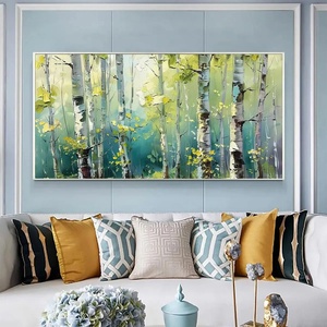 Pintura de Árbol de Abedul con Textura 3D, Arte de Pared Verde y Amarillo, Pintura Abstracta al Óleo sobre Lienzo para Decoración de Sala de Estar y Dormitorio - Product Image 5