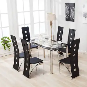 Table et chaises de salle à manger modernes, fournisseur d'usine, table de salle à manger en fibre de verre trempé