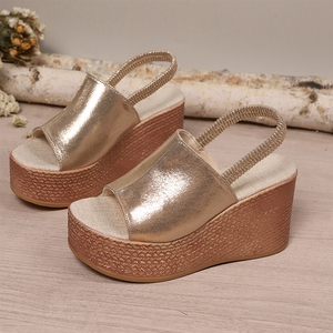 Sandales compensées métalliques pour femmes en gros d'usine - Espadrilles à plateforme à bout ouvert et bride arrière pour l'été - Product Image 5