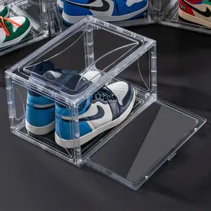 Modischer PET-Basketball-Sportschuh-Organisator Kunststoff magnetische Seite offen stapelbar faltbar klares display Schuh-Aufbewahrungsbox