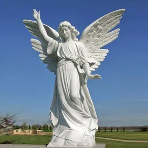 공원 옥외 고품질 백색 돌 실물 크기 정원 동상 천사