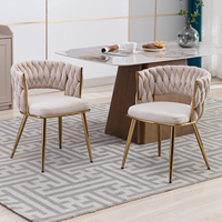Chaises de salle à manger en tissu classique moderne, pieds en métal doré, dossier en velours tissé doux, design de luxe léger, meubles de maison HF