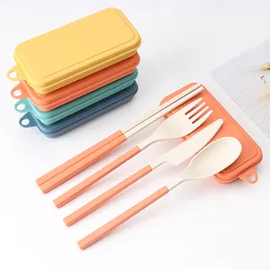 Wholesale Customized Detachable Wheat Straw Foldable wheat spoon Fork Chopsticks Spoon eco friendly spoon and fork