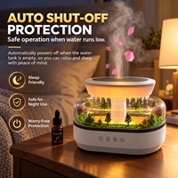 Diffuseur d'huiles essentielles LED 7 couleurs avec effet pluie, humidificateur d'air intelligent à brume froide, bruit blanc et micro-paysage végétal en forme de goutte de pluie