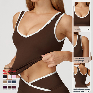 XW-TZ8843-4 de haute qualité <span class=keywords><strong>Yoga</strong></span> Fitness Sport hauts sans manches Shorts sans couture respirant séchage rapide deux pièces ensemble de gymnastique femmes - Product Image 3