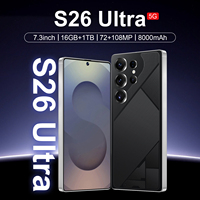 Kamera AI Premium 5G S26 Ultra Unlocked, buka kunci wajah Android 14 pengisian daya Cepat 7.3 inci 16Gb + 1TB 108MP 8000mah