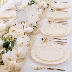 Juego de Vajilla de Plástico Dorado con Borde Festoneado, Incluye Platos para Cena y Postre, Desechables, a Prueba de Fugas, para Bodas y Fiestas - Product Image 5