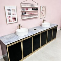 Table de manucure en bois à prix d'usine, poste de travail pour bar à ongles avec collecteur de poussière, plateau en marbre, ensemble de mobilier de salon de beauté de luxe
