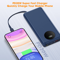 Batterie externe portable Li-Polymère 10000mAh 20000mAh 22.5W avec charge rapide PD, écran LED et 4 câbles USB Type-C Android