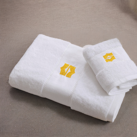 Hotel-Grade Solid White Cotton Bath Towels with Embroidery Soft Hand/ Face Towels for Adults Custom Logo Spa Use Woven Technique