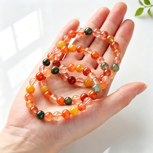 Pulsera de Cuarzo Rutilado Mixto con Cuentas Multicolor, Pulsera Elástica de Cuarzo para el Cabello, Joyería de Cristales Curativos - Product Image 1