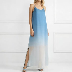 Robe longue unie ALBBIA013 pour femme avec taille naturelle, en tissu tissé, bretelles spaghetti, coupe ample pour l'été - Product Image 1